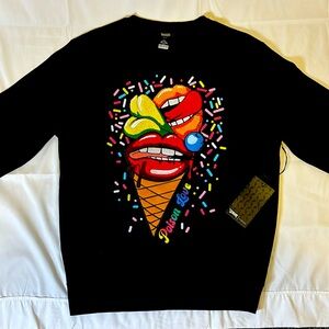 Mens Ice Cream Printed Black Crew Neck
